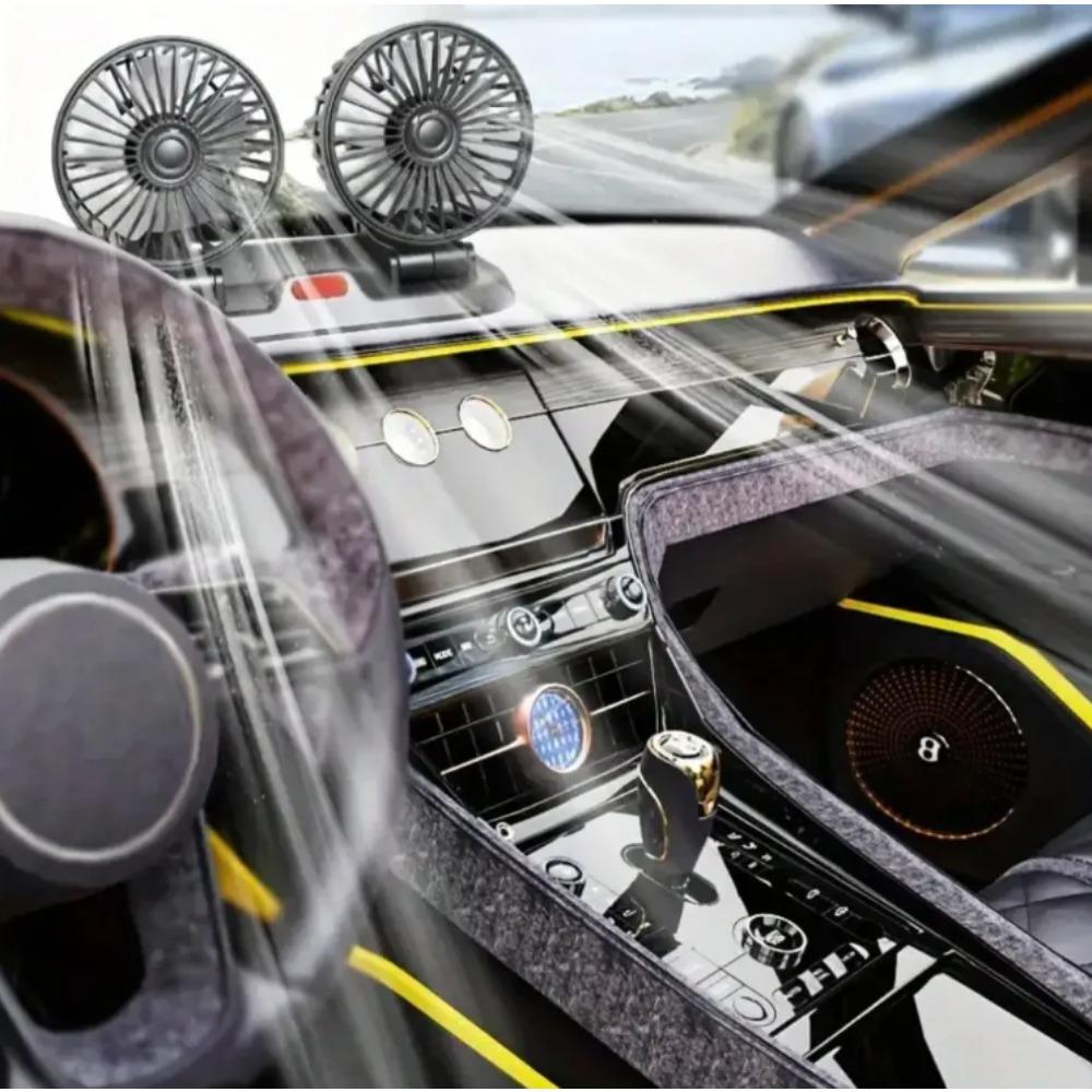 Adjustable 2-Speed Car Fan with Dual Heads for 5V, 12V, 24V Systems