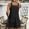 Womens Linen Sleeveless Romper Button Front Loose Fit Wide Strap Casual Beach Vacation Jumpsuit with Pockets