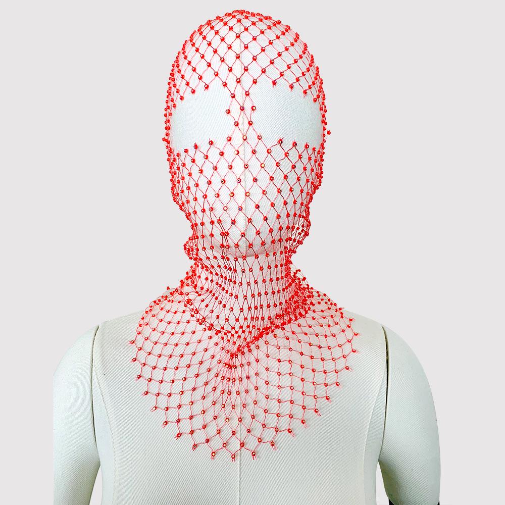 Rhinestone Fishnet Headscarf & Diamond Mask - Trendy Holiday Party Hat & Fashion Statement.