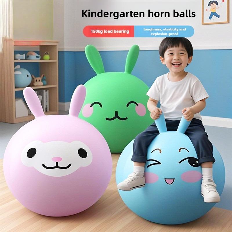 Kids Bouncyhopper Cartoon Bounce Balls Jumping Hopping Toys Inflatable Handle Horse Bouncing Toy Fun Stress Relief Gift Pool Toy