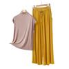 Summer High-Neck Sleeveless Top & Color Block Wide-Leg Pants Two-Piece Set