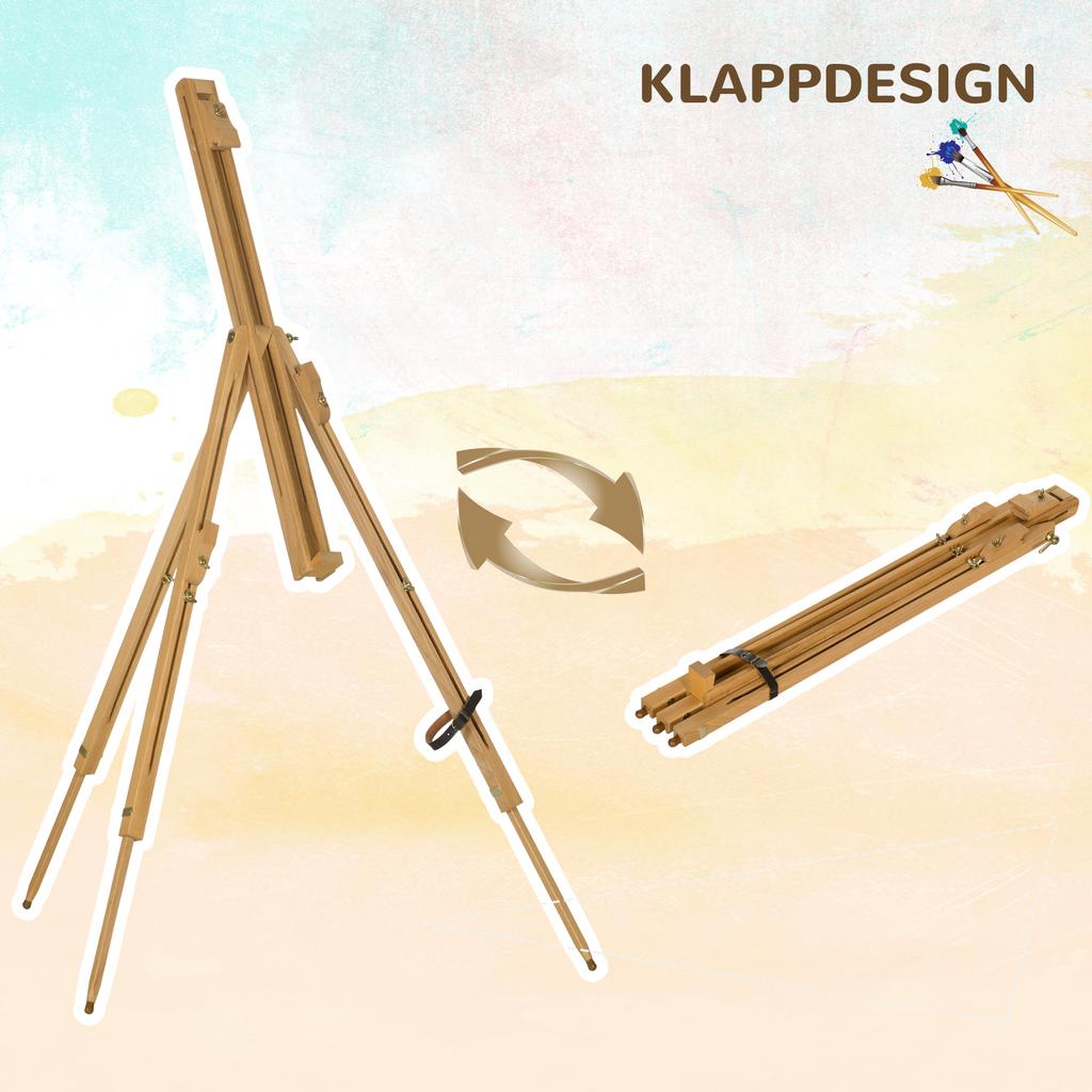 Easel, Height-adjustable, Foldable, Natural Beechwood, for Canvases Up To 107H Cm