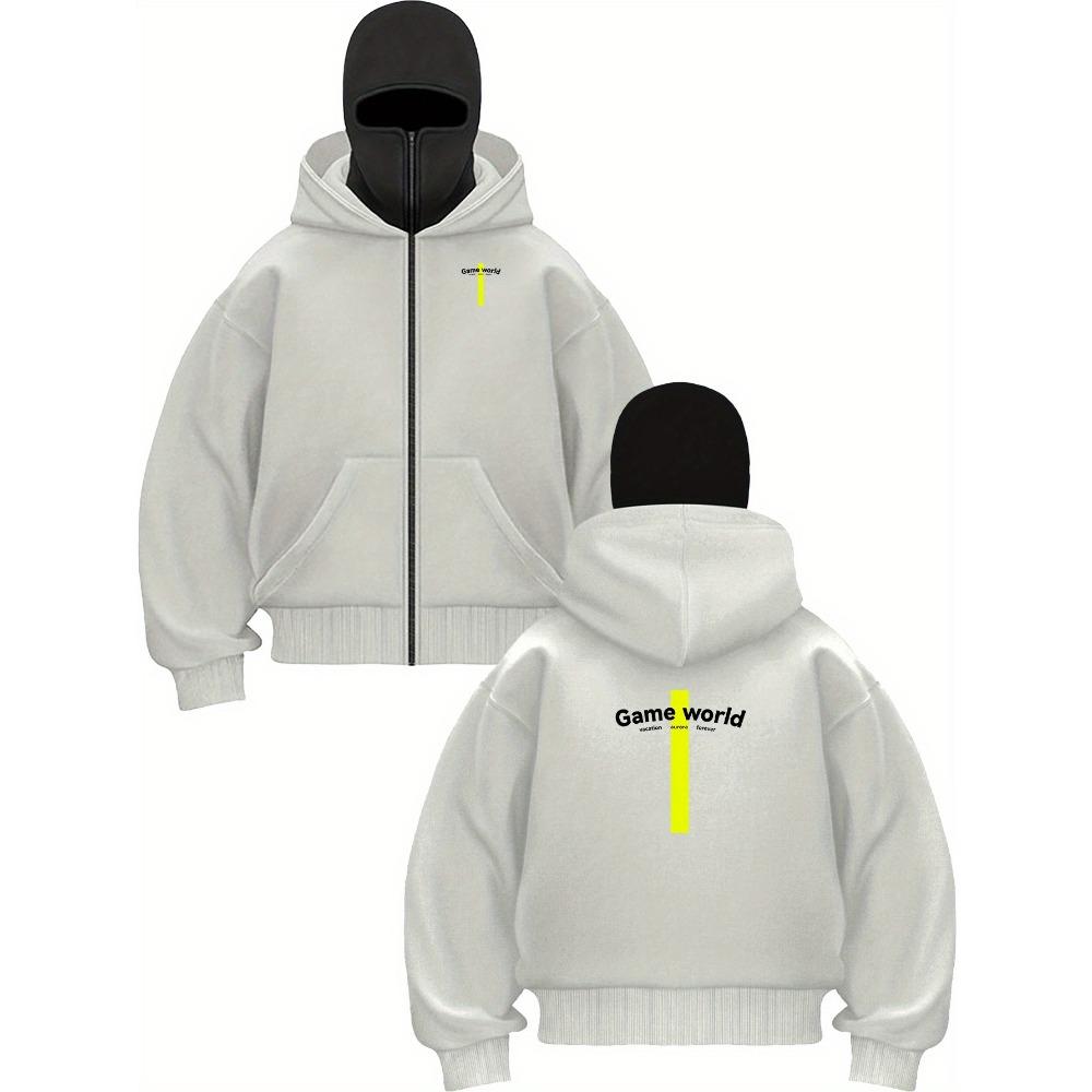 

Мужское худи с капюшоном на молнии, свободного кроя, в уличном стиле, с принтом GAME WORLD спереди, застежка на полную молнию XXL серебряный