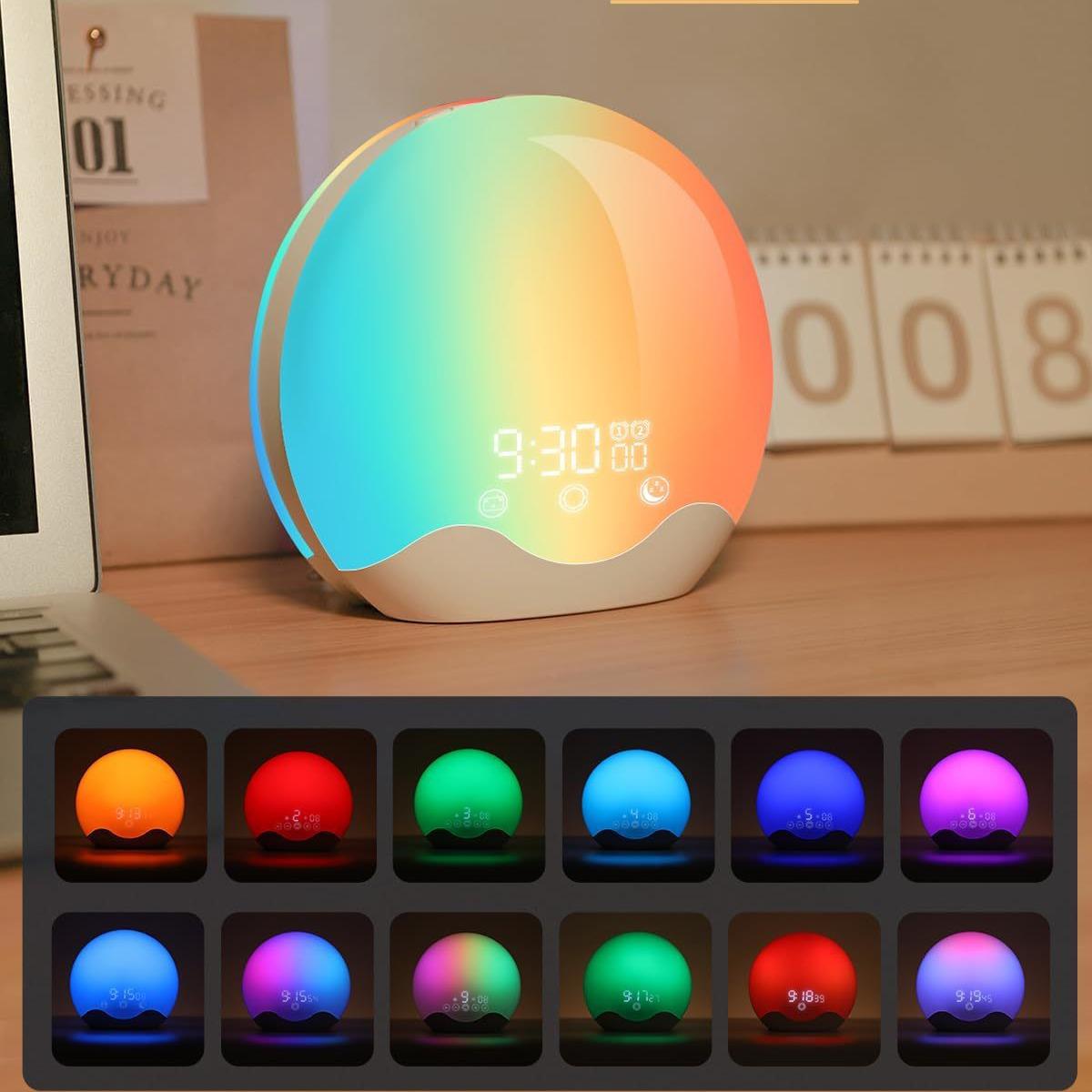 

Sunrise Simulation Dual-Sided Wake-Up Light & 7-Color LED Atmosphere Clock Standard with USB Cable белый
