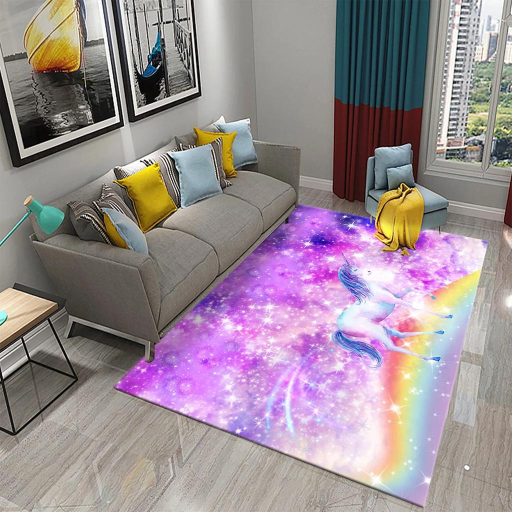 Cartoon Rainbow Cute Unicorn Area Rug Carpet Rug Living Room Children's Room Decor Kids Play Crawl Soft Non-slip Floor Mat Gift