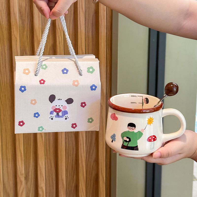 A family of four cute ceramic mugs, high-value household drinking cups, children's breakfast, milk cups, birthday gifts