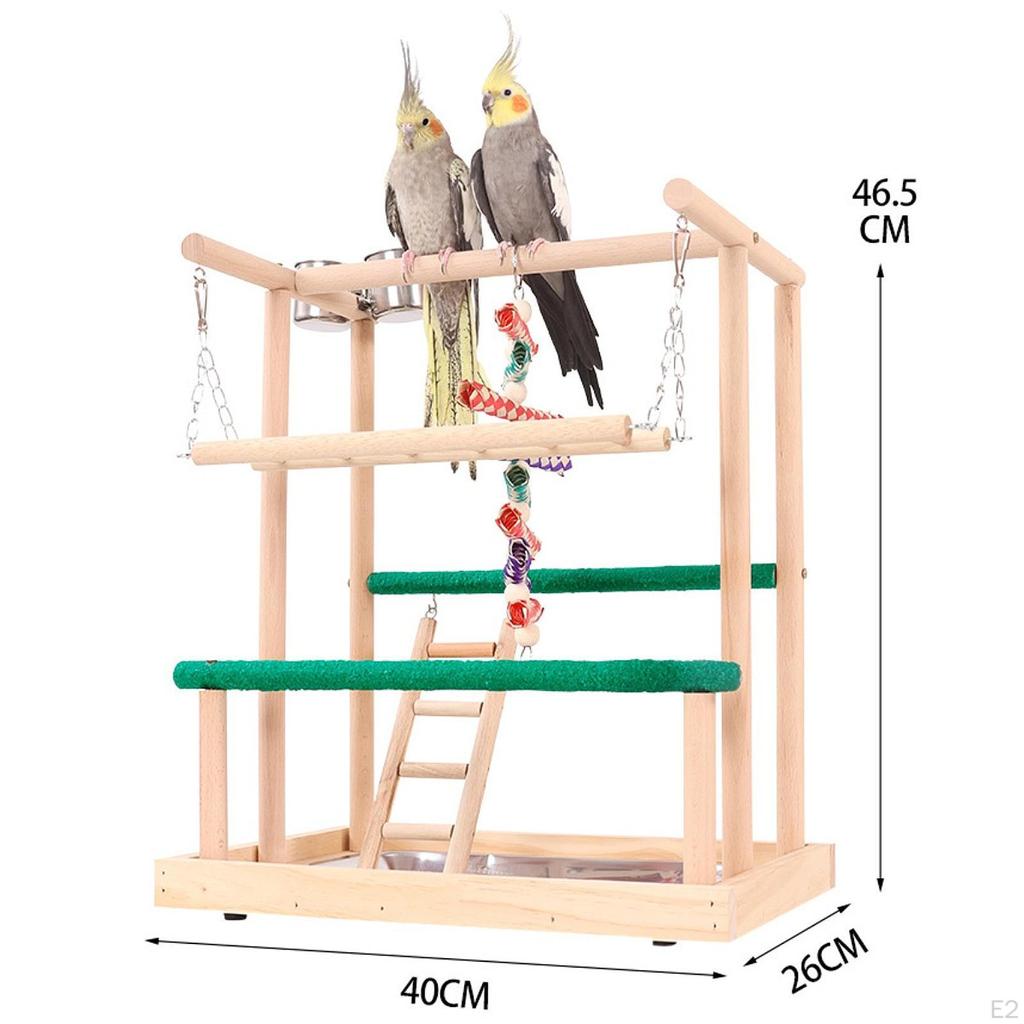 Wooden Bird Playground Playing Gym Birds Chewing Toy, Parakeet Playpen Ladder for Lovebirds