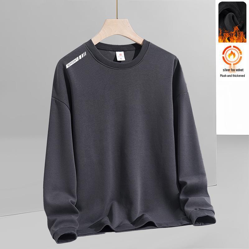 Men's Autumn/Winter Trendy Pullover Hoodie - Versatile Loose-Fit Round Neck with Velvet Layer