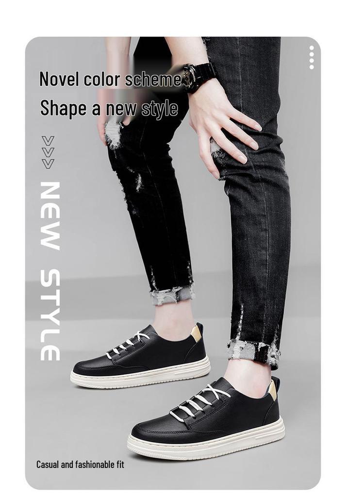 Men's Handmade Retro White Low-Top Board Shoes - Versatile Cowhide Casual Flats for Spring