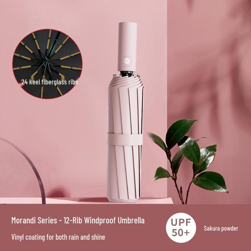 UV Protection Automatic Three-Fold Black Umbrella with Custom Logo for Men and Women