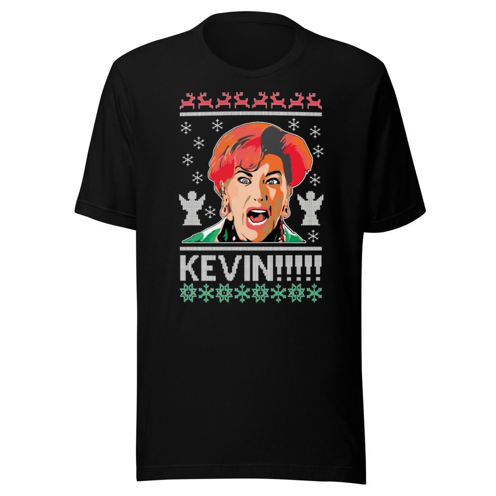 “KEVIN!!” Home Alone Ugly Christmas T-Shirt – Black, Medium – Gildan 64000 Unisex T-Shirt S