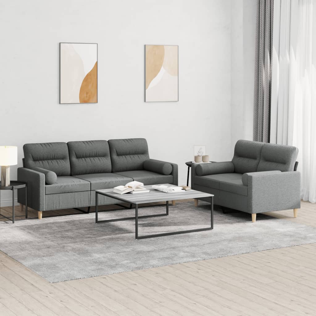 2 Piece Sofa Set with Cushions Dark Grey Fabric