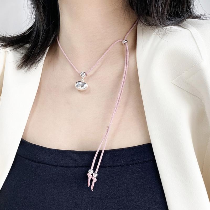 Y2k Bean Pendant Necklace Simple Drawstring Clavicle Chain Short Choker Necklaces for Women Girls 2023 Party Jewelry
