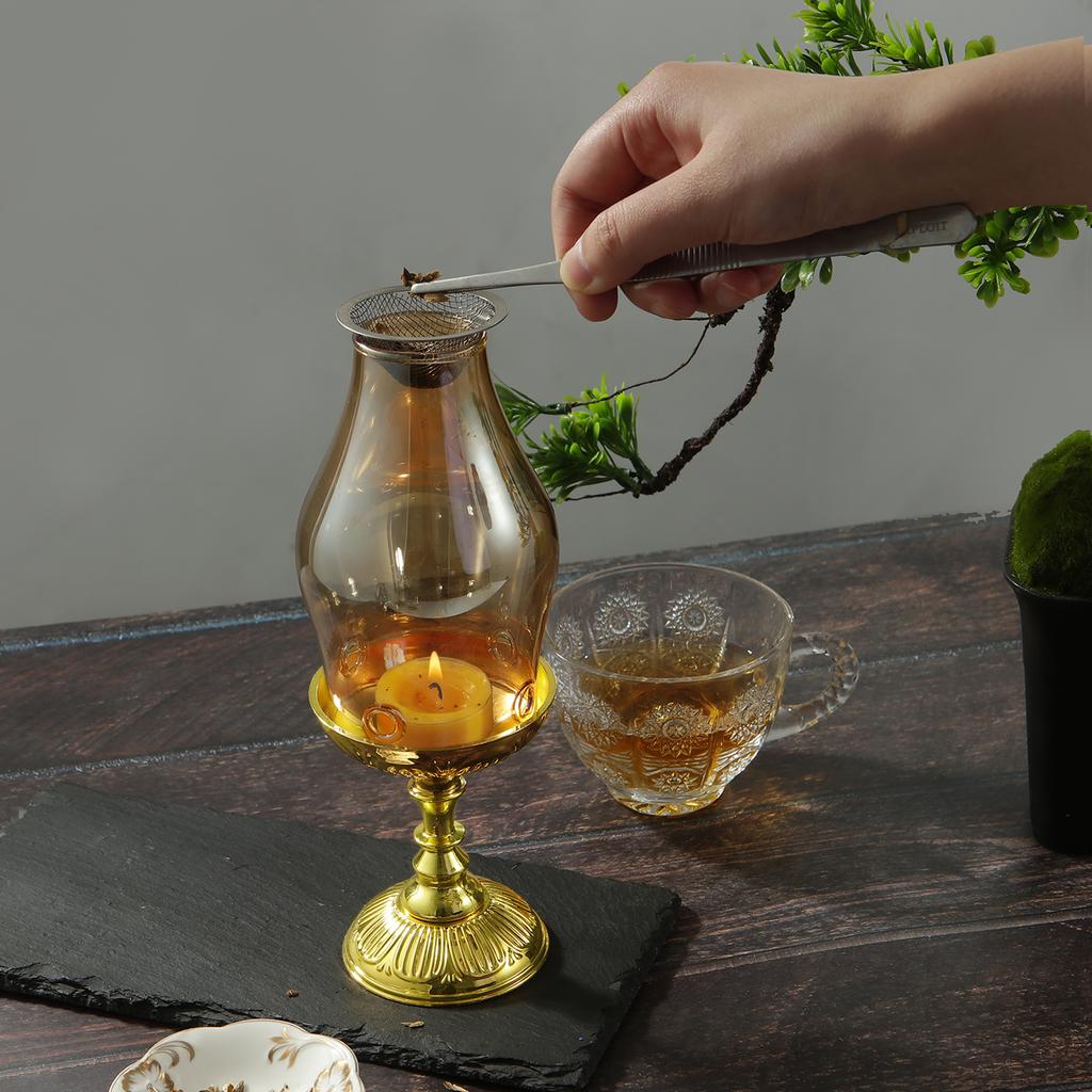 Retro Glass Candle Holder Aromatherapy Heating Holder with Metal Base Aromatherapy Incense Burner for Yoga SPA