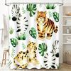 Wildlife Animal Print Shower Curtain with Green Leaves Black White Zebra Design for Bathroom Decor