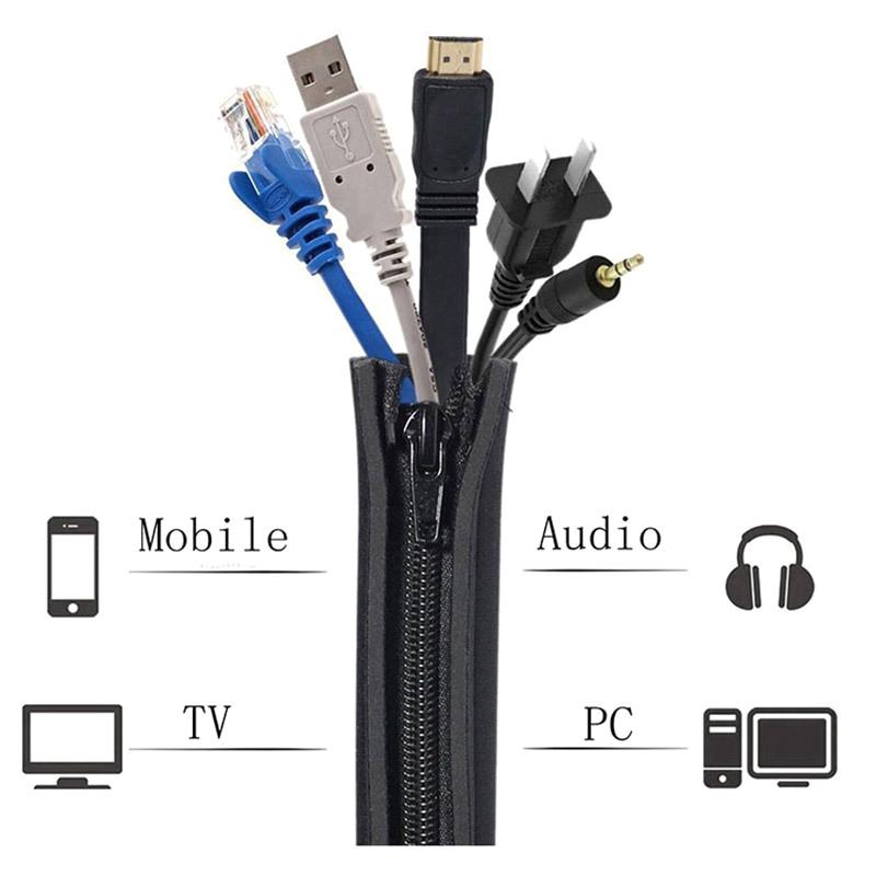 1Pcs Cable Management Sleeves Cord Organizer Sleeve With Zipper Wire Wrap Covers Cable Sleeves For Tv Computer Office Home