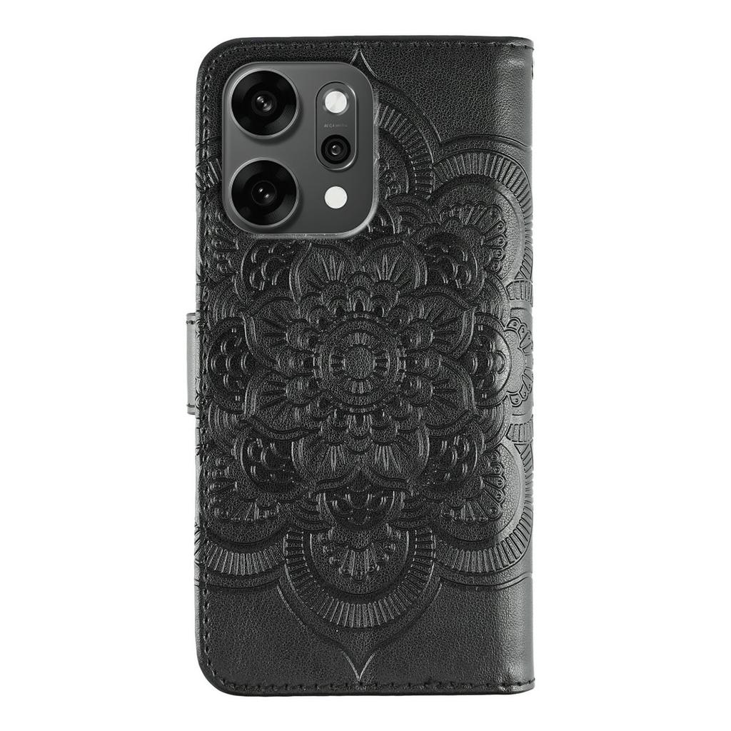For Oppo Reno14 Pro 5G (Global) Case PU Leather Mandala Imprinted Design Wallet Phone Cover with Wrist Strap