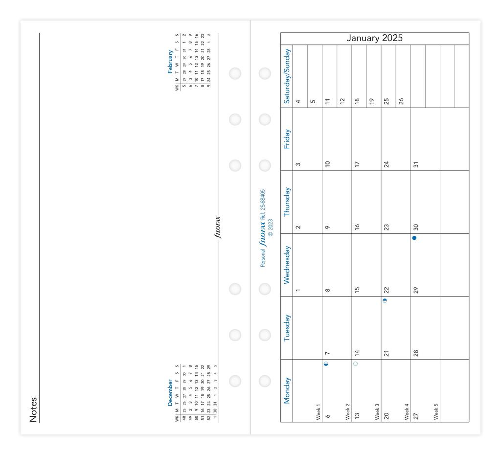 Filofax System Organizer Nachfüllung, 2025, Januar-Start, Bibel Monatsübersicht, Weiß, 25-68405, Offiziell importiert