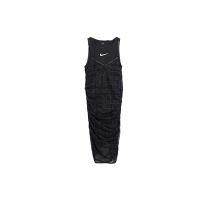Solider Logo-Print Lässiges Sportliches Rundhals Feuchtigkeitstransport Ärmelloses Kleid Damenkleider Schwarz CJ3001-010