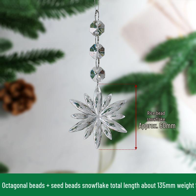 Transparent Acrylic Snowflake Ornament Set with Crystal Bead Strings for Christmas Tree Decoration