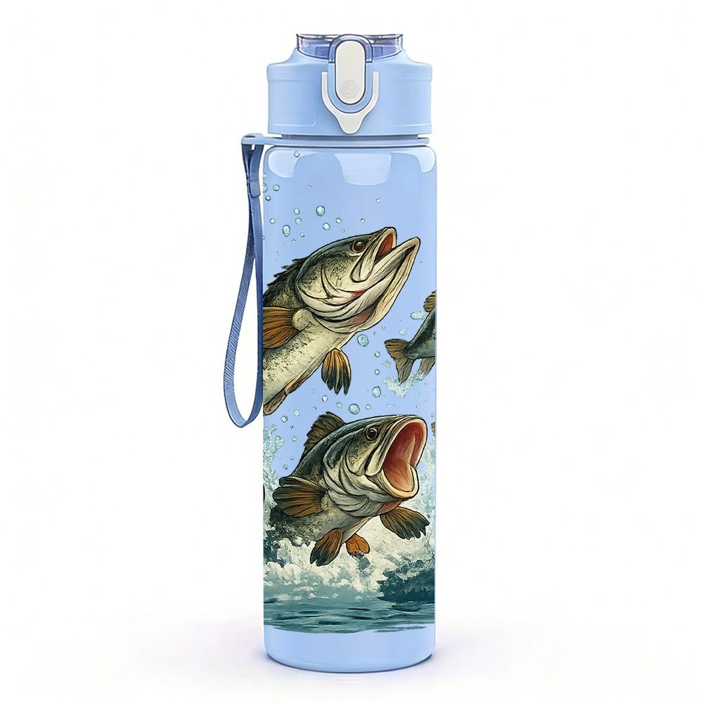 1PC Jumping Trout Fish Water Splash Print 750ml Color Plastic Sports Water Bottle Leakproof Flip Straw Lid Suitable for Sports Office Home Use