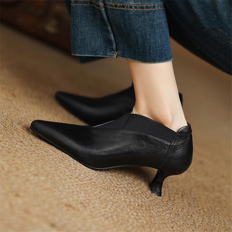 Mote Nye Vår/Sommer Ekte Skinn Damepumps Sko for Kvinner Mote Spiss Tå Loafers Sko Kvinner Høye Hæler Damesko