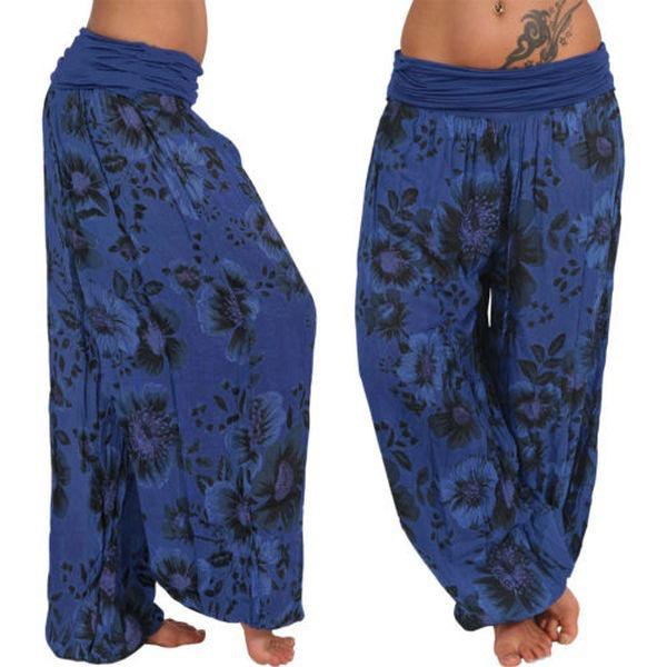 Women's High Waist Printed Harem Pants Loose Wide Leg Long Trousers Elastic Fold Waist Casual Bohemian Digital Print Baggy Pants