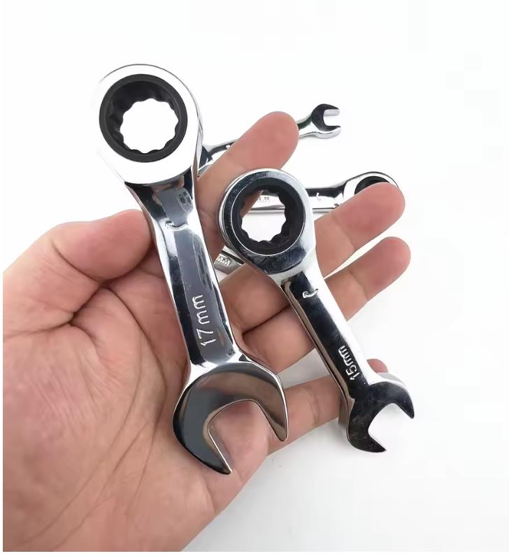 Short Handle Adjustable Head Ratchet Wrench, Mini Fast Ratchet Spanner for Auto Repair, Labor-Saving Dual-Purpose Portable Tool