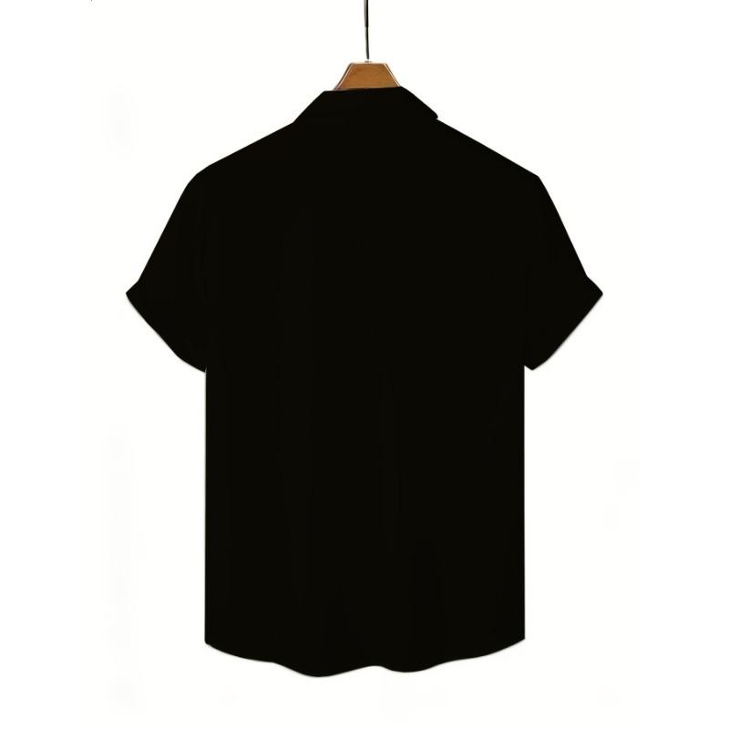 Men's Black Cat Print Lapel Shirt, Breathable and Skin-friendly Fabric, Summer Travel and Casual Party Wear