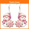 Cute Theme Christmas Cartoon Pink Hat Scarf Snowman Pattern Earrings Women