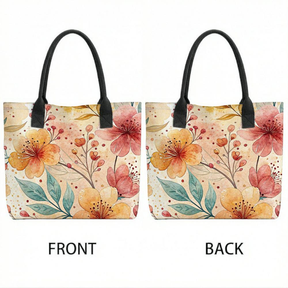 Floral Printed Tote Bag Casual Large Capacity Handbag for Daily Use