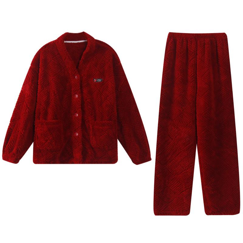 Red Pajamas Women'S Autumn And Winter Flannel Coral Fleece Pajamas Men'S Festive Wedding Couple New Set