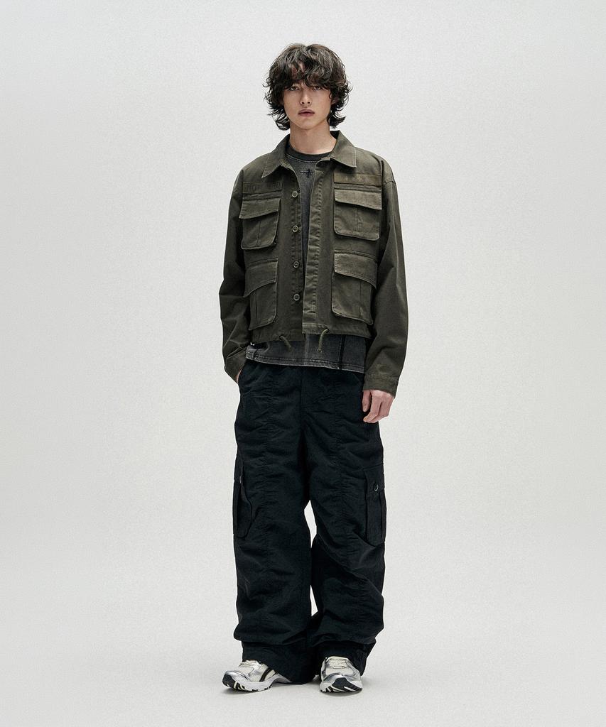 NOT4NERD Contour Shirring Nylon Cargo Pants - Black