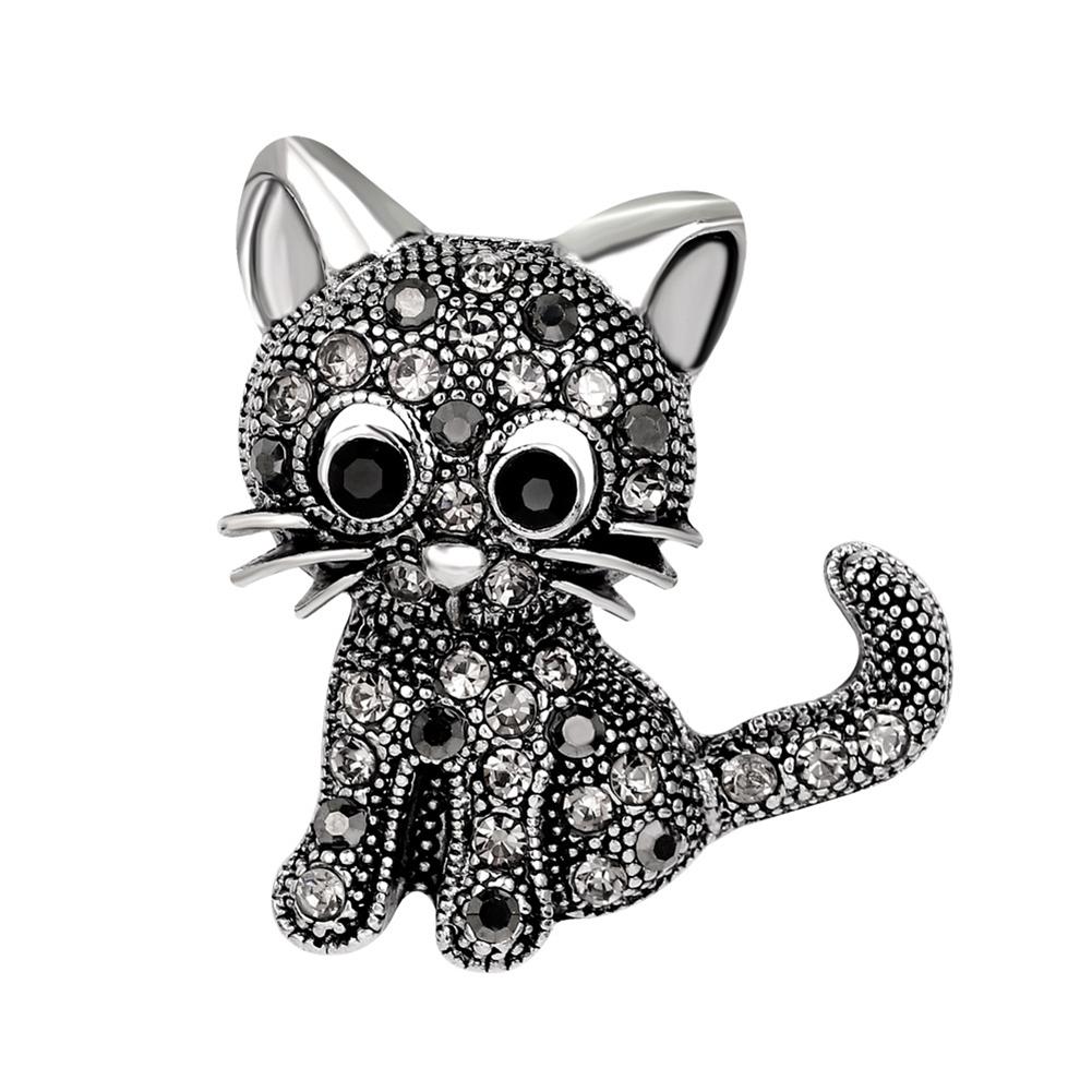 Women Girls Xmas Birthday Gift Refined Brooches Cute Cat Pattern Dazzling Rhinestone Breastpin