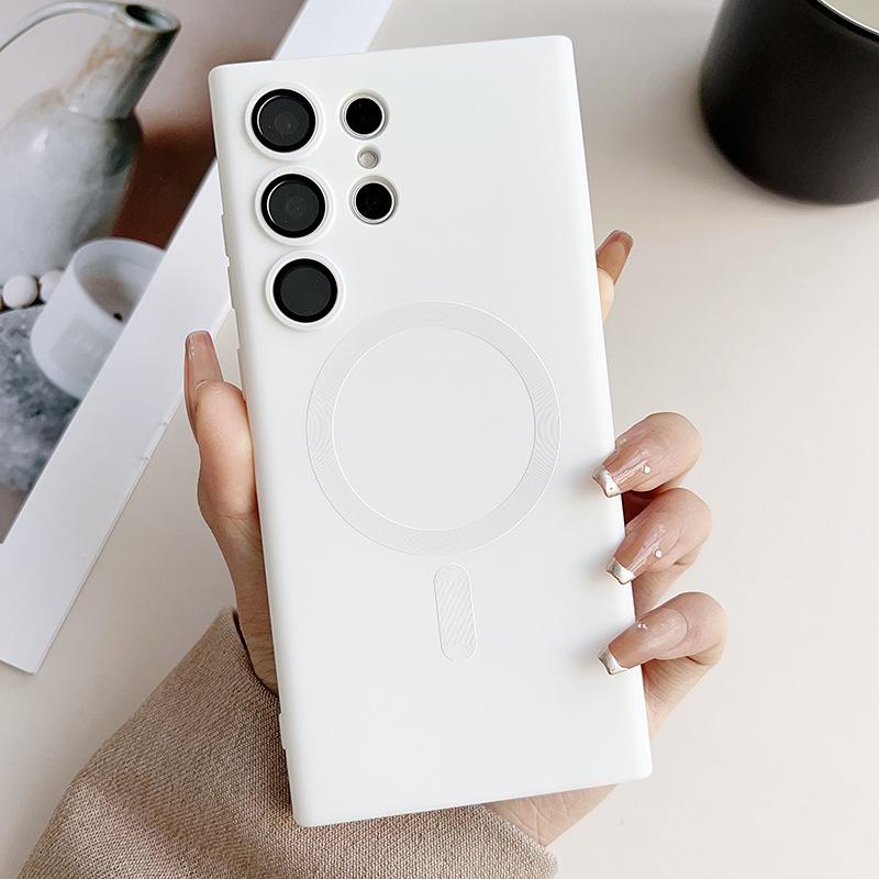 

Applicable to Samsung S25ultra metallic paint liquid silicone magnetic mobile phone case S24 lens film protective case Samsung s25