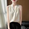 Silk satin vest suspender women's spring and summer new short loose V-neck solid color pullover sleeveless T-shirt top