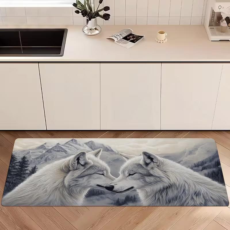 Wolf Theme Kitchen Mat Non-Slip Waterproof Floor Rug for Corridor Bedroom Kitchen Nature/Fantasy Style Home Decor Carpet