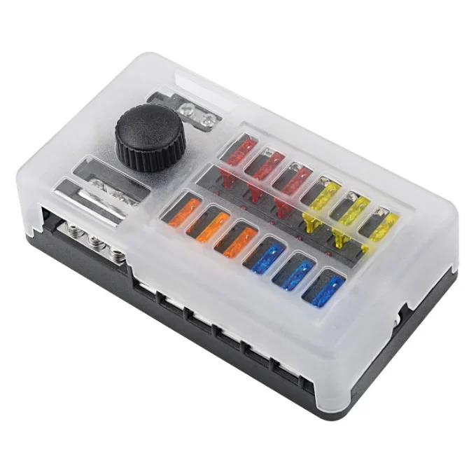 New Car Boat Fuse Box Holder With 6 / 12 Ways Blade Fuse Holder Block & Warning Indicator 12V 36V Power Distribution Panel Board