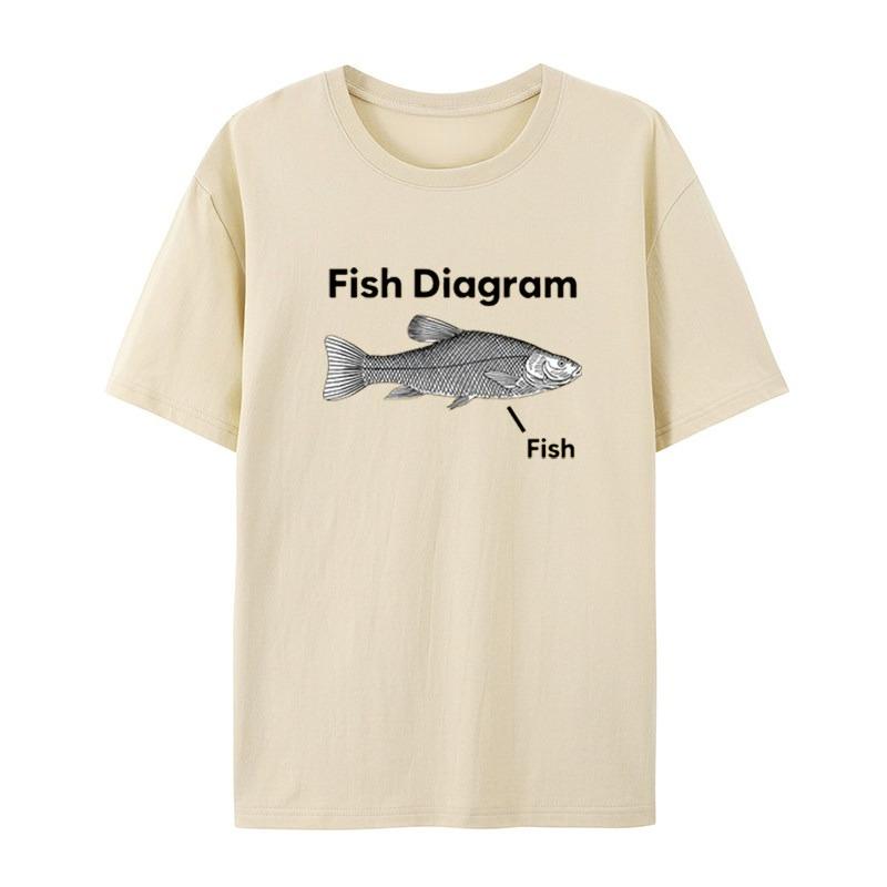 Interesting Fish Image Meme White Casual TShirt Mens and Womens Luxury Brand Top