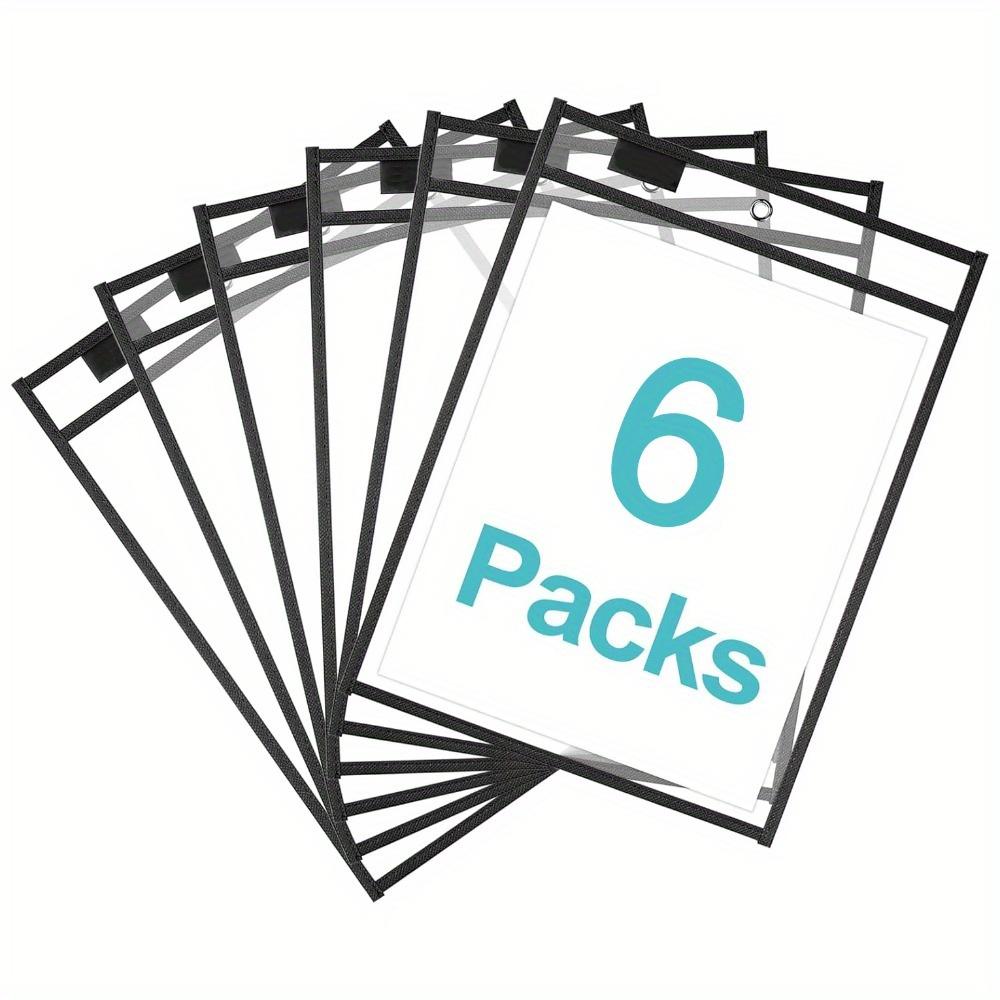 

6 шт. Очень больших многоразовых карманов для сухого стирания с кольцом Черный 10x14 дюймов Держатели для билетов Прозрачные пластиковые протекторы для листов 6pcs black
