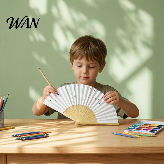 Blank Paper Fan Folding Kids DIY Painting Hand Vintage Handheld Decorative Dance Performance Props Wedding Party Accessories White