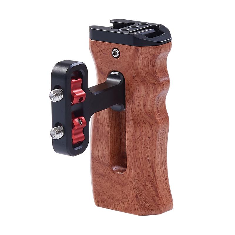 Aluminum Wooden Camera Side Handle Handgrip with Dual 1/4 -20 Screws Universal Adjustable Grip for DSLR Camera Cage Black JN-010