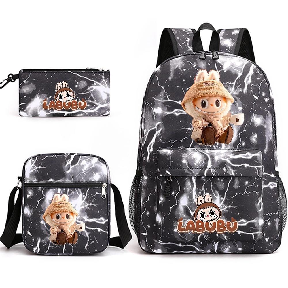 Labubu Surrounding Primary and Secondary School Students Fashion Backpack Casual Schoolbag Three-piece Set