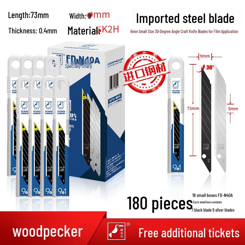 Woodpecker 9mm Craft Knife: 30-Degree Pointed Blade for Film & Wallpaper.
