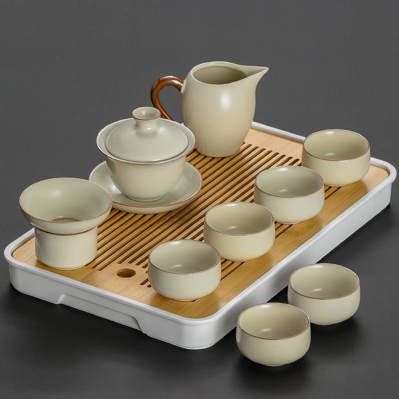 Ru Kiln Kung Fu Tea Set 2025 New Light Luxury Chinese Office Parlor Covered Bowl Brewing Teapot Teacup Set