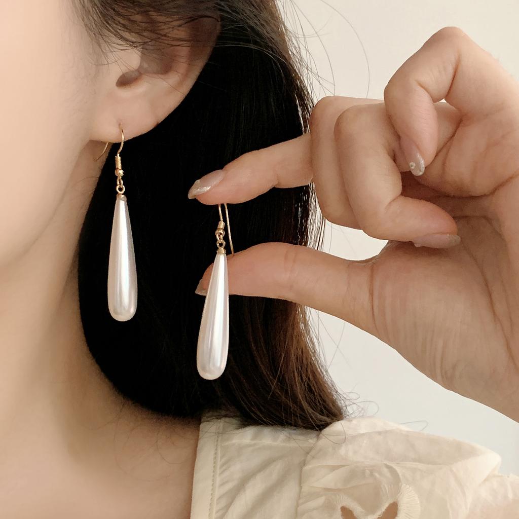 French Pearl Water Drop Long Clip On Earrings Without Ears Hole Women's Elegant Temperament Pearl Earrings No Pierced Earclips