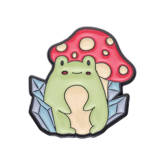 Brooch Pin, Frog Mushroom Design Lapel Pin, Enamel Glaze Bright Color Badge with Standard Safety Pin, Versatile Badge for Clothing Bags Hats Shoes