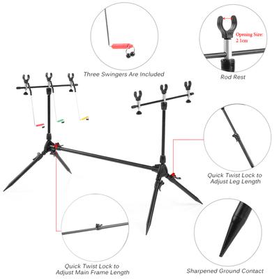 Lixada Verstellbarer Einziehbarer Karpfenruten-Rod Pod Ständer Halter Angelruten-Pod-Ständer mit 3 Bissanzeigern und Swingern