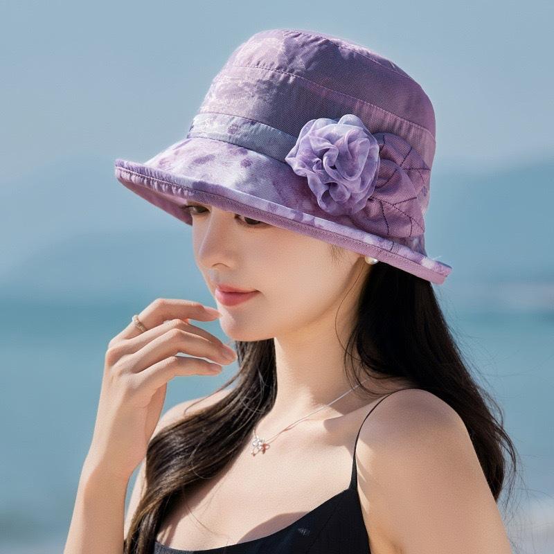 Middle-Aged Mother, Foreign Style Fisherman Hat, Summer Thin Sunscreen, Sun Hat, Curled Flower Top Hat, Mother Hat