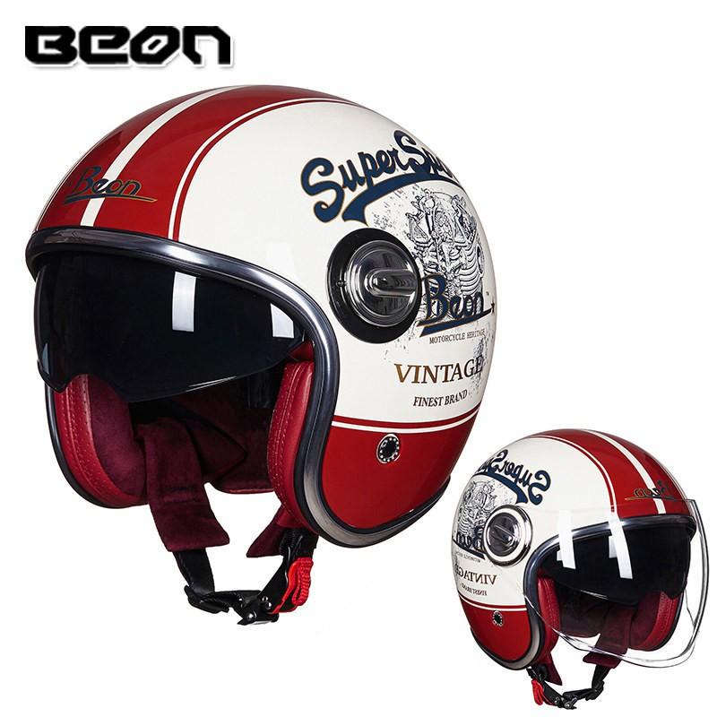 BEON Retro Motorcycle Half Helmet Men Women Dual Visor ABS Shell 3C Certified All-Season Riding Gear